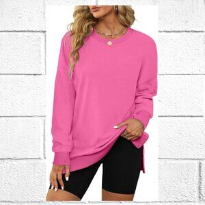 NWT! Loose Fit Oversized Super Soft Long-Sleeve Pullover Tunic Top w/Side Slits